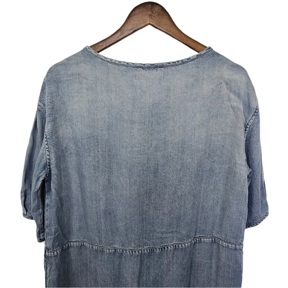 All Saints casual denim blue short sleeve v-neck shift dress size medium - Picture 10 of 12
